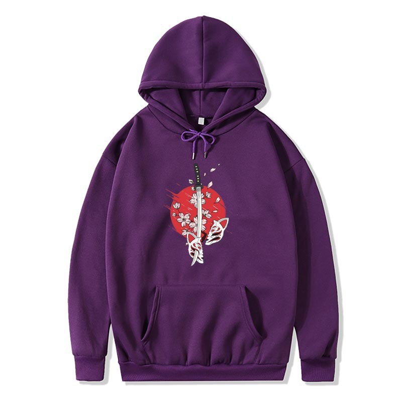 Cartoon anime samurai sword hat printed hoodie printed hoodie