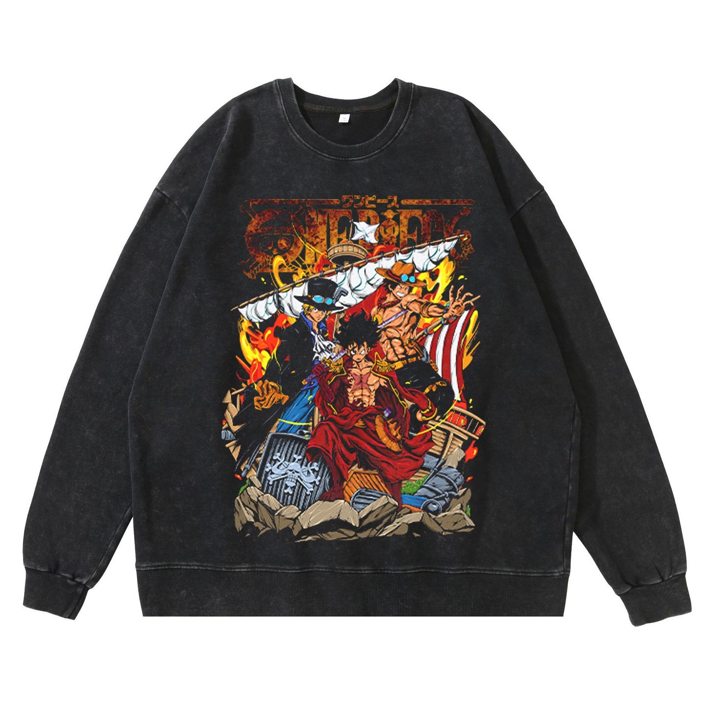 washed vintage hoodie street hip-hop anime American pirate king Luffy cotton autumn hoodie