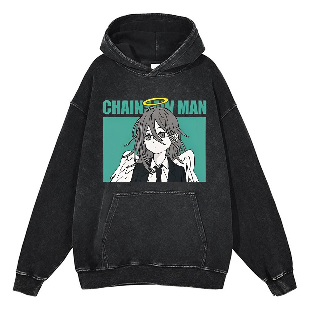 Washed old chainsaw cartoon anime street retro cotton hoodie street trendy hoodie