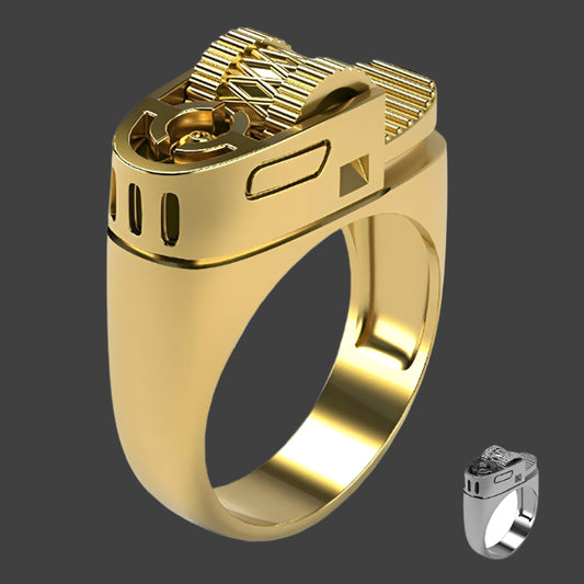 Creative Lighter Style Ring Euro American Punk Style Punk Plated 14k Gold Men's Ring