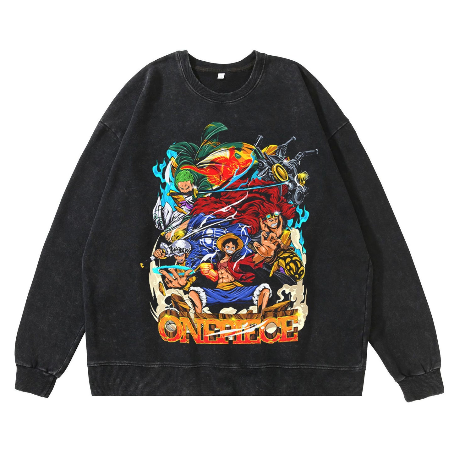 washed vintage hoodie street hip-hop anime American pirate king Luffy cotton autumn hoodie