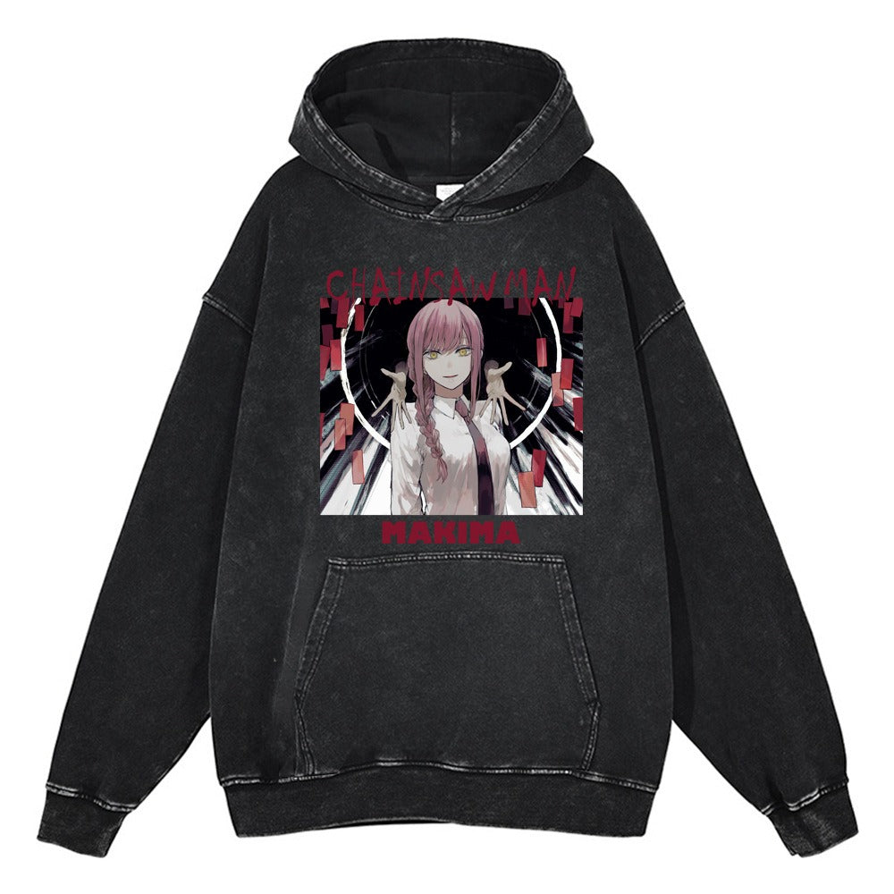 Washed old chainsaw cartoon anime street retro cotton hoodie street trendy hoodie