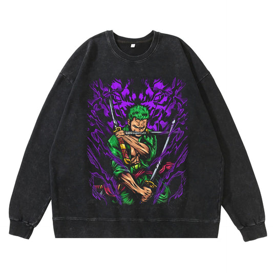 washed vintage hoodie street hip-hop anime American pirate king Luffy cotton autumn hoodie