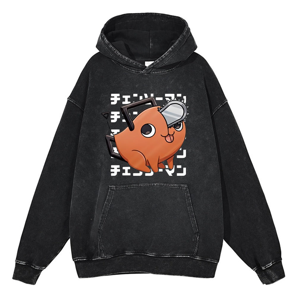 Washed old chainsaw cartoon anime street retro cotton hoodie street trendy hoodie