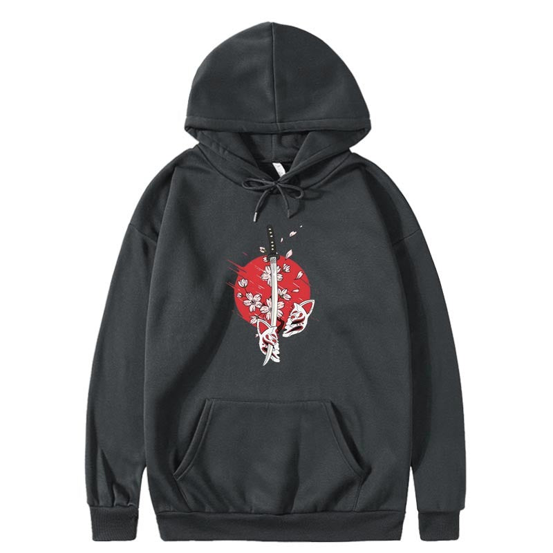 Cartoon anime samurai sword hat printed hoodie printed hoodie