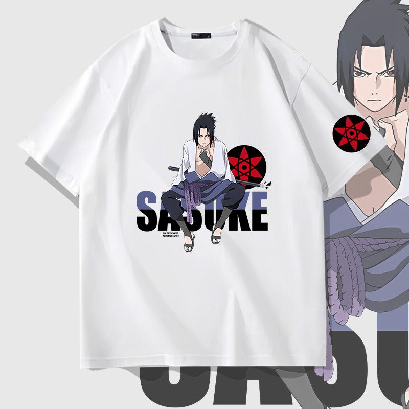 Anime  Naruto Sasuke Pure Cotton Short sleeved T-shirt for Male Students Loose Shoulder Drop Half sleeved Top