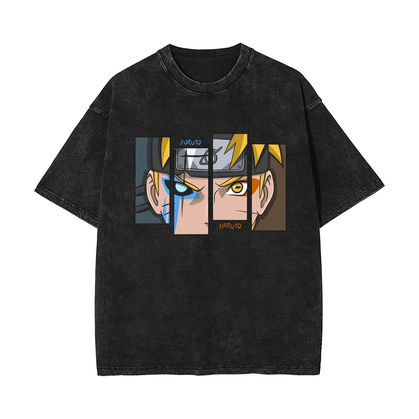 Anime Naruto Sasuke European and American washed distressed retro short-sleeved T-shirt