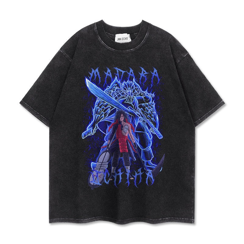 T-shirt washed and distressed vintage Naruto Payne Anime trend casual loose top T-Shirt