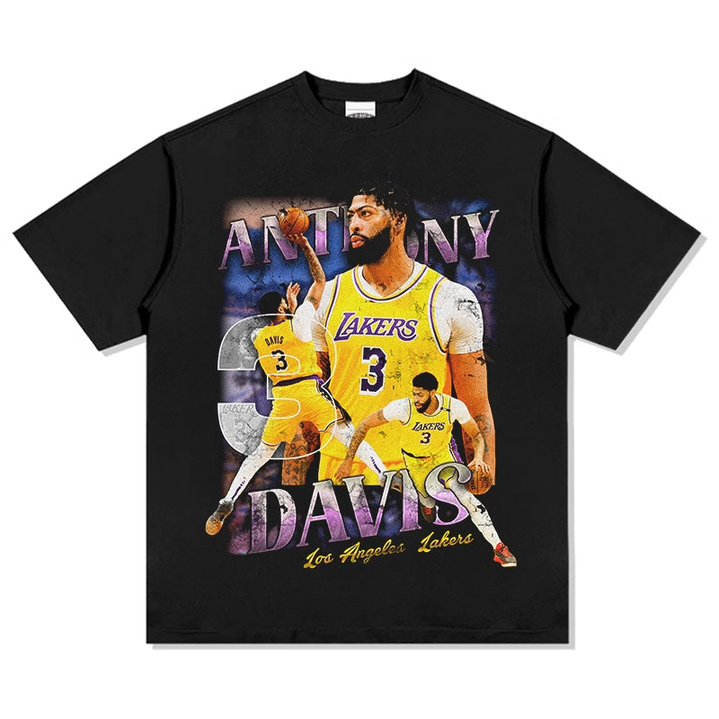 BC thick eyebrow brother Anthony Davis printed long-sleeved short-sleeved T-shirt retro washed heavy top