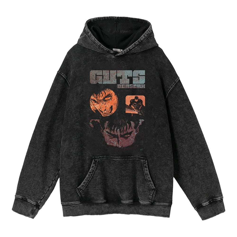 Washed Worn Berserk Fury Anime Street Retro Cotton Hoodie Street Trendy Hoodie