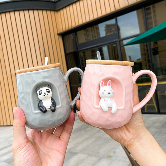 Cute Mug Office With Lid Spoon Cup Creative Personality Trendy Couple Rabbit Mug