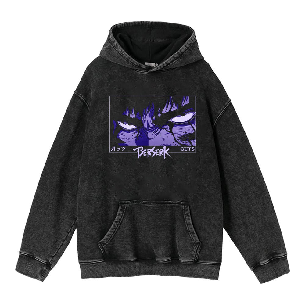 Washed Worn Berserk Fury Anime Street Retro Cotton Hoodie Street Trendy Hoodie