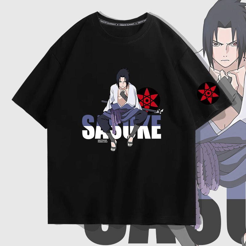 Anime  Naruto Sasuke Pure Cotton Short sleeved T-shirt for Male Students Loose Shoulder Drop Half sleeved Top