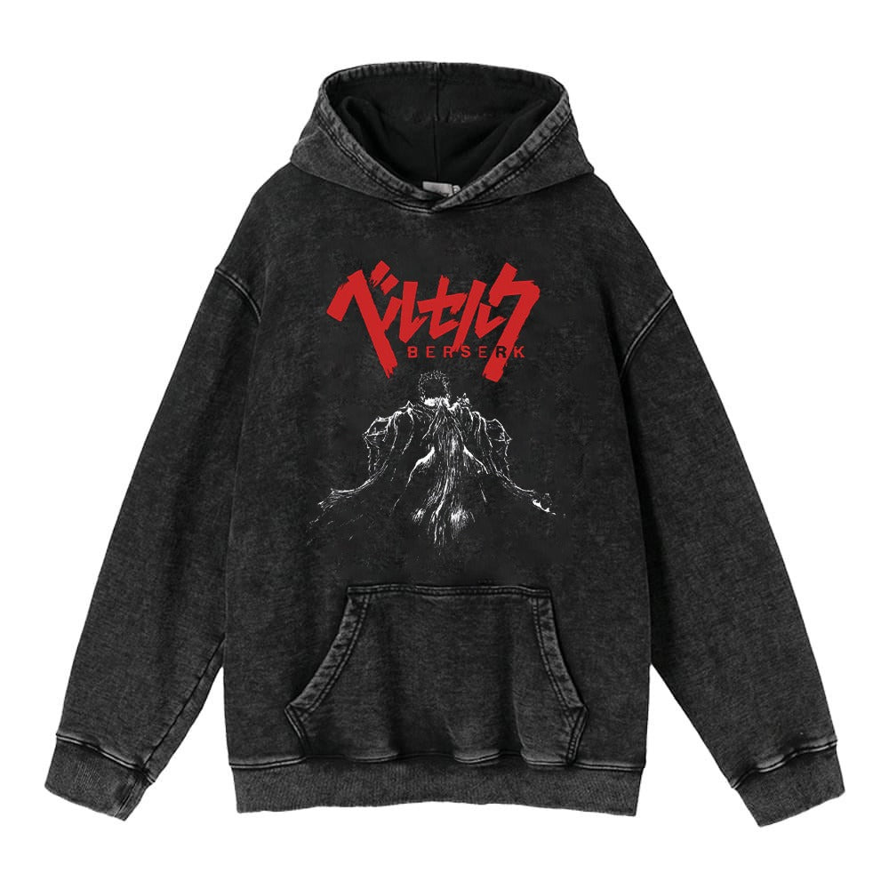 Washed Worn Berserk Fury Anime Street Retro Cotton Hoodie Street Trendy Hoodie