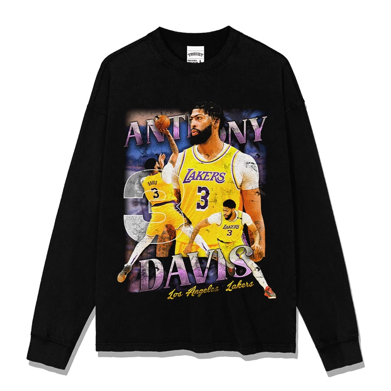 BC thick eyebrow brother Anthony Davis printed long-sleeved short-sleeved T-shirt retro washed heavy top