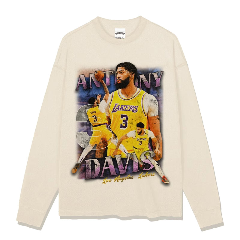 BC thick eyebrow brother Anthony Davis printed long-sleeved short-sleeved T-shirt retro washed heavy top