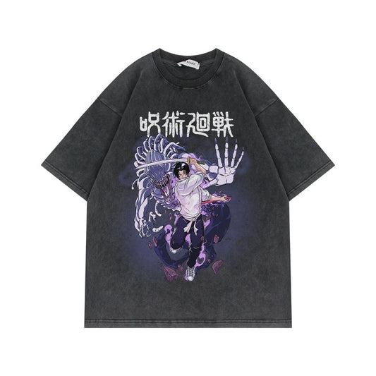 Vintage Short Sleeve T Shirt Jujutsu Kaisen Anime Spell Return Battle American High Street Oversize Top