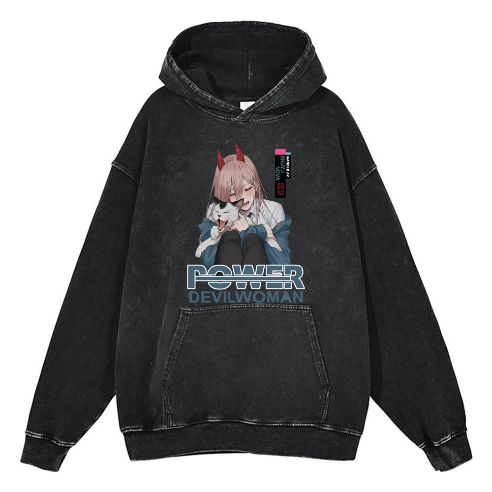 Washed old chainsaw cartoon anime street retro cotton hoodie street trendy hoodie