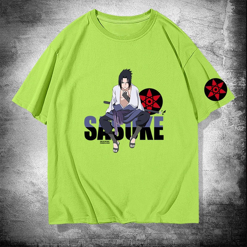 Anime  Naruto Sasuke Pure Cotton Short sleeved T-shirt for Male Students Loose Shoulder Drop Half sleeved Top