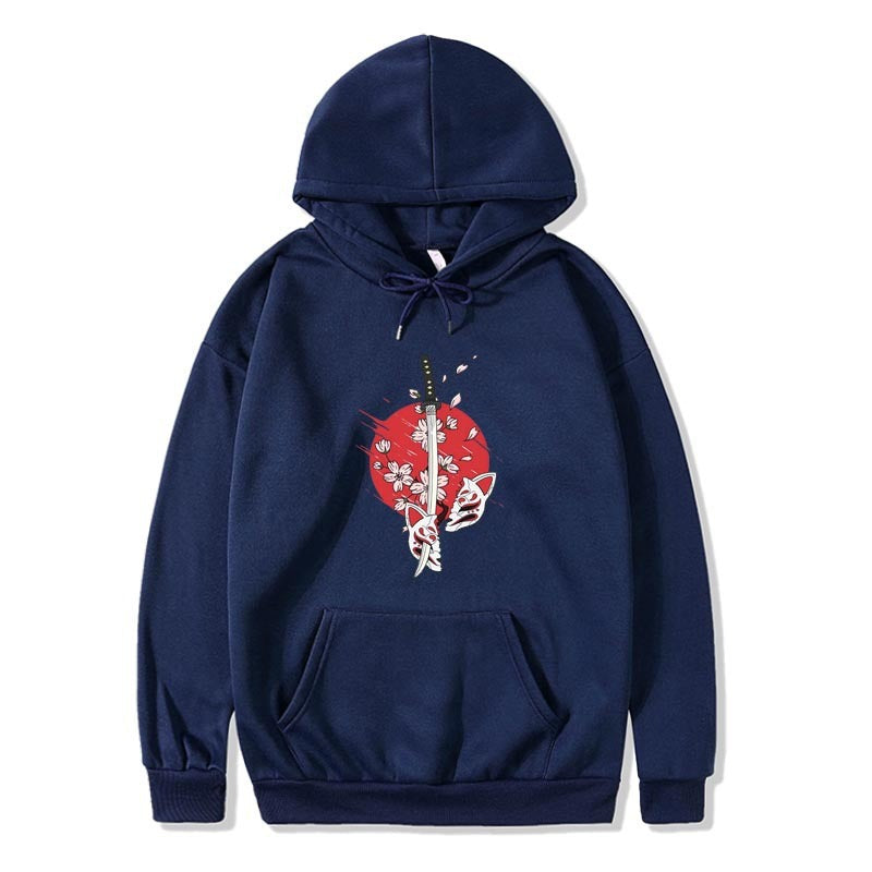 Cartoon anime samurai sword hat printed hoodie printed hoodie