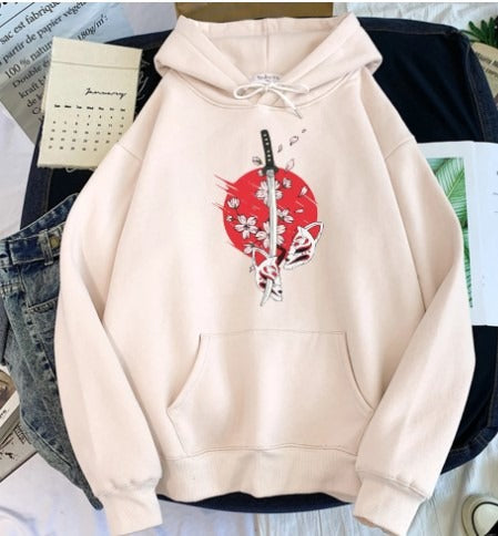 Cartoon anime samurai sword hat printed hoodie printed hoodie