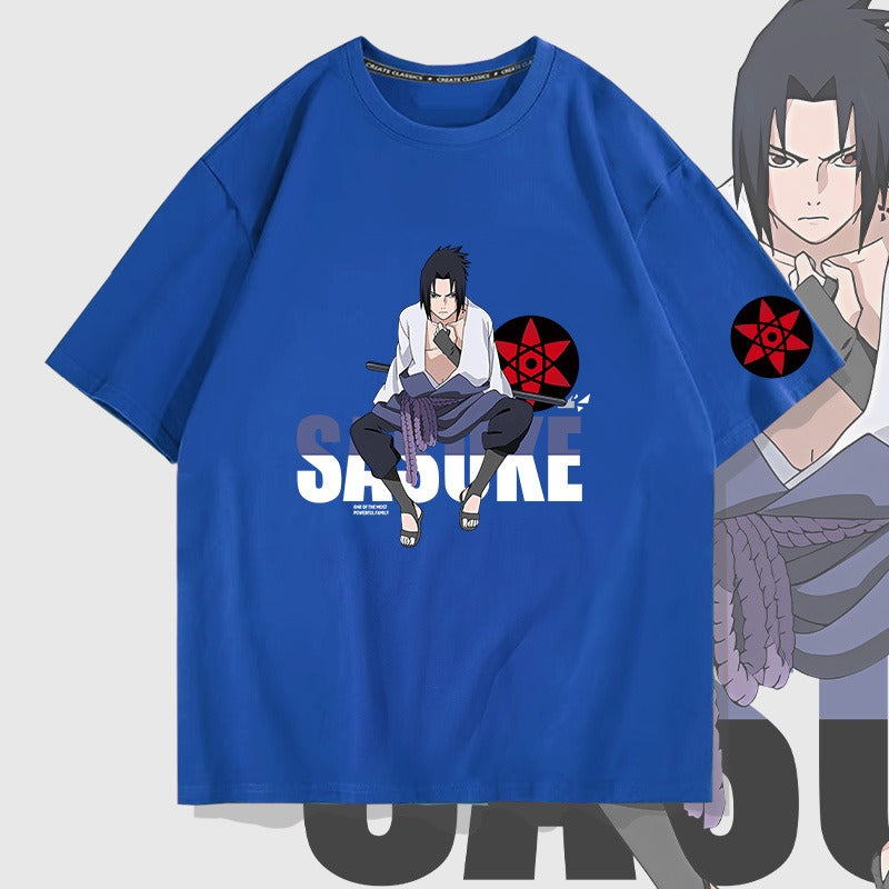 Anime  Naruto Sasuke Pure Cotton Short sleeved T-shirt for Male Students Loose Shoulder Drop Half sleeved Top