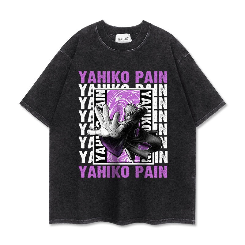 T-shirt washed and distressed vintage Naruto Payne Anime trend casual loose top T-Shirt