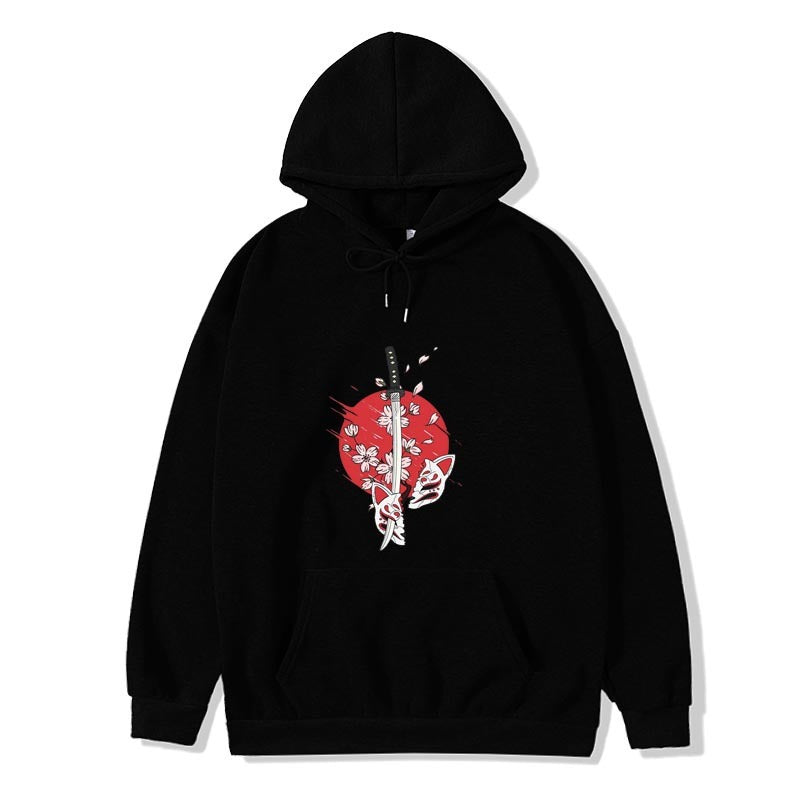 Cartoon anime samurai sword hat printed hoodie printed hoodie