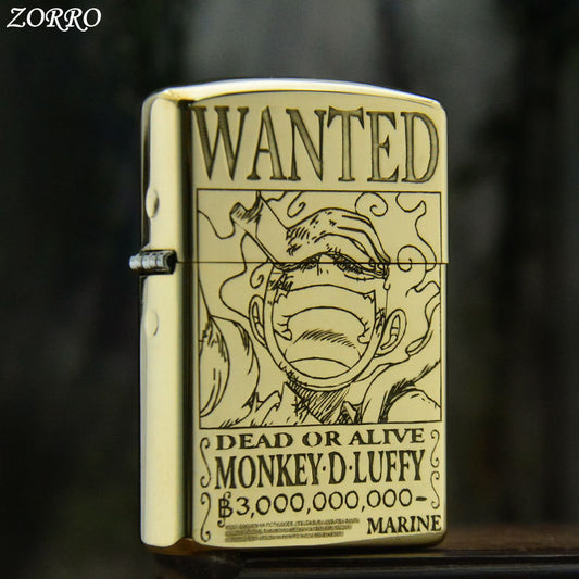 Tom Anime One Piece Yellow Cartoon Wanted Brass Kerosene Lighter