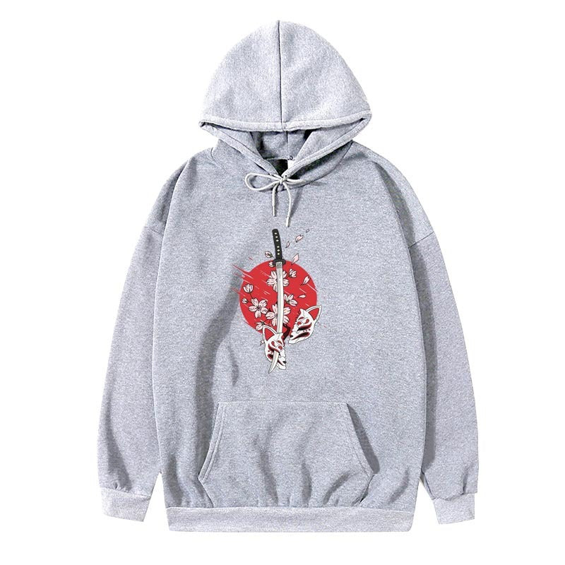 Cartoon anime samurai sword hat printed hoodie printed hoodie