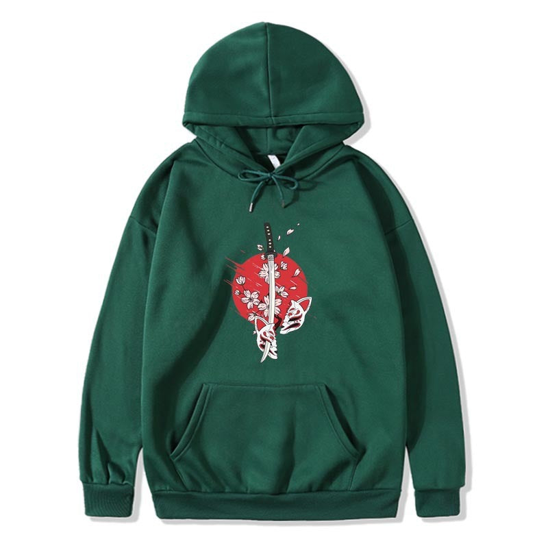 Cartoon anime samurai sword hat printed hoodie printed hoodie