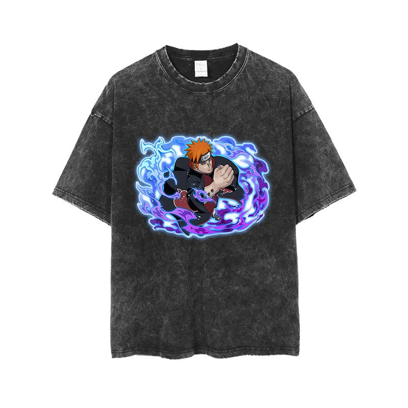 Anime Naruto T-shirt Uchiha Itachi Naruto Clothing Summer Loose Washed Old Casual Large Short Sleeves