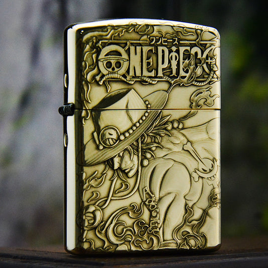 Tom Anime Zoro 3D brass One Piece Ace kerosene lighter male personality creative personality