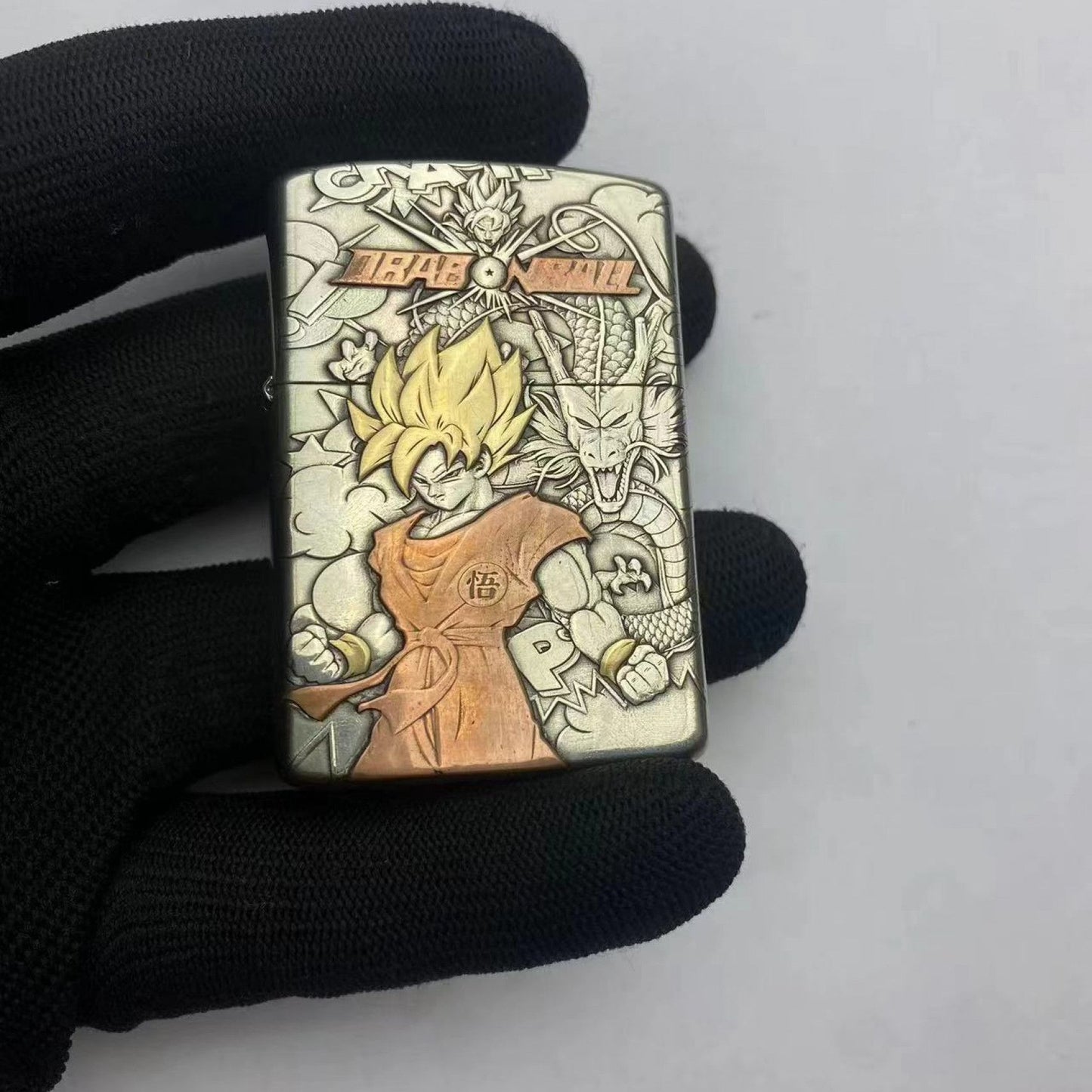 Double-sided three-dimensional deep relief inlaid Zorro 902s white copper armor original Dragon Ball kerosene lighter