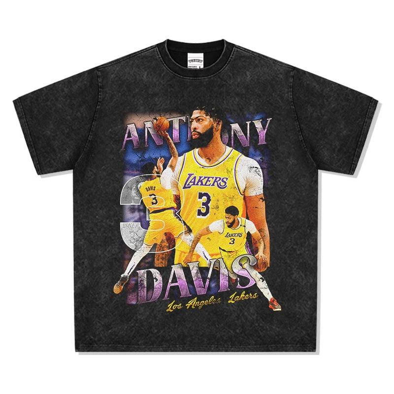 BC thick eyebrow brother Anthony Davis printed long-sleeved short-sleeved T-shirt retro washed heavy top