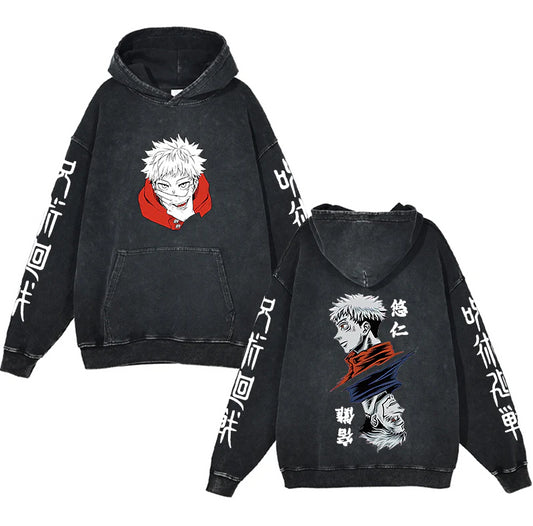 Ryomen Sukuna Jujutsu Kaisen Anime Autumn New Wash Vintage Hoodie Spell Battle Anime Peripheral Print hoodie