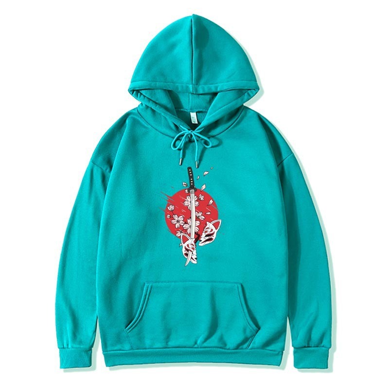 Cartoon anime samurai sword hat printed hoodie printed hoodie