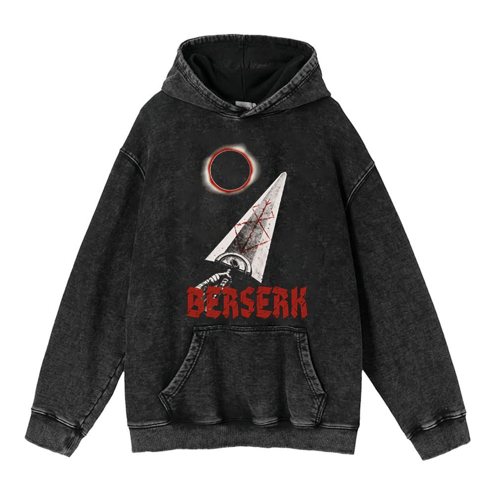 Washed Worn Berserk Fury Anime Street Retro Cotton Hoodie Street Trendy Hoodie