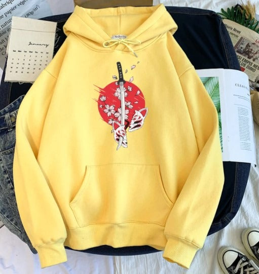 Cartoon anime samurai sword hat printed hoodie printed hoodie