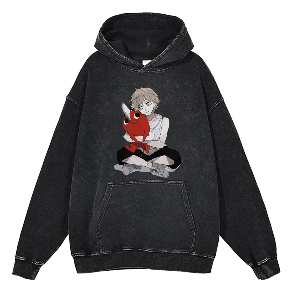 Washed old chainsaw cartoon anime street retro cotton hoodie street trendy hoodie