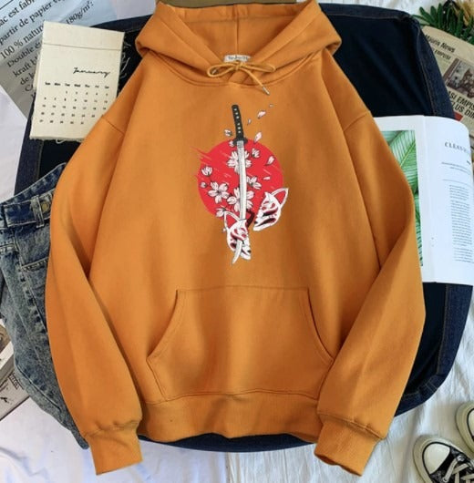 Cartoon anime samurai sword hat printed hoodie printed hoodie