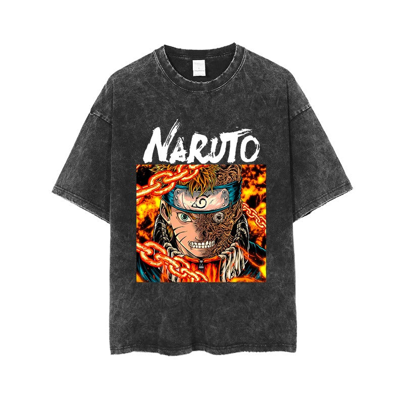 Anime Naruto T-shirt Uchiha Itachi Naruto Clothing Summer Loose Washed Old Casual Large Short Sleeves