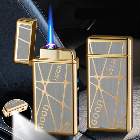 TH601 straight blue flame double arc gas electric dual use USB lighter power display LED light DIY lighter