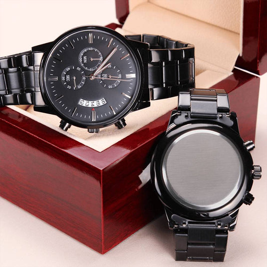 Tom Design Luxury Non-Message Card Black Chronograph Watch with Engraving