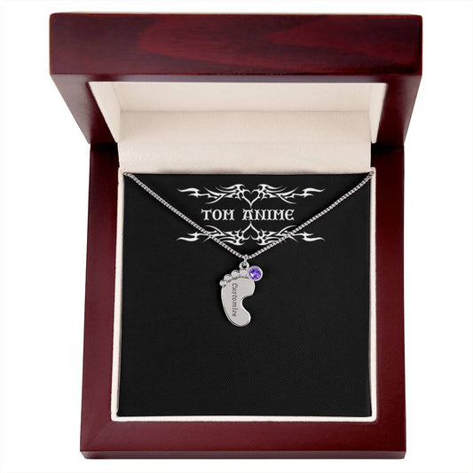 Tom Design Luxury Engraved Baby Feet Necklace with Birthstone